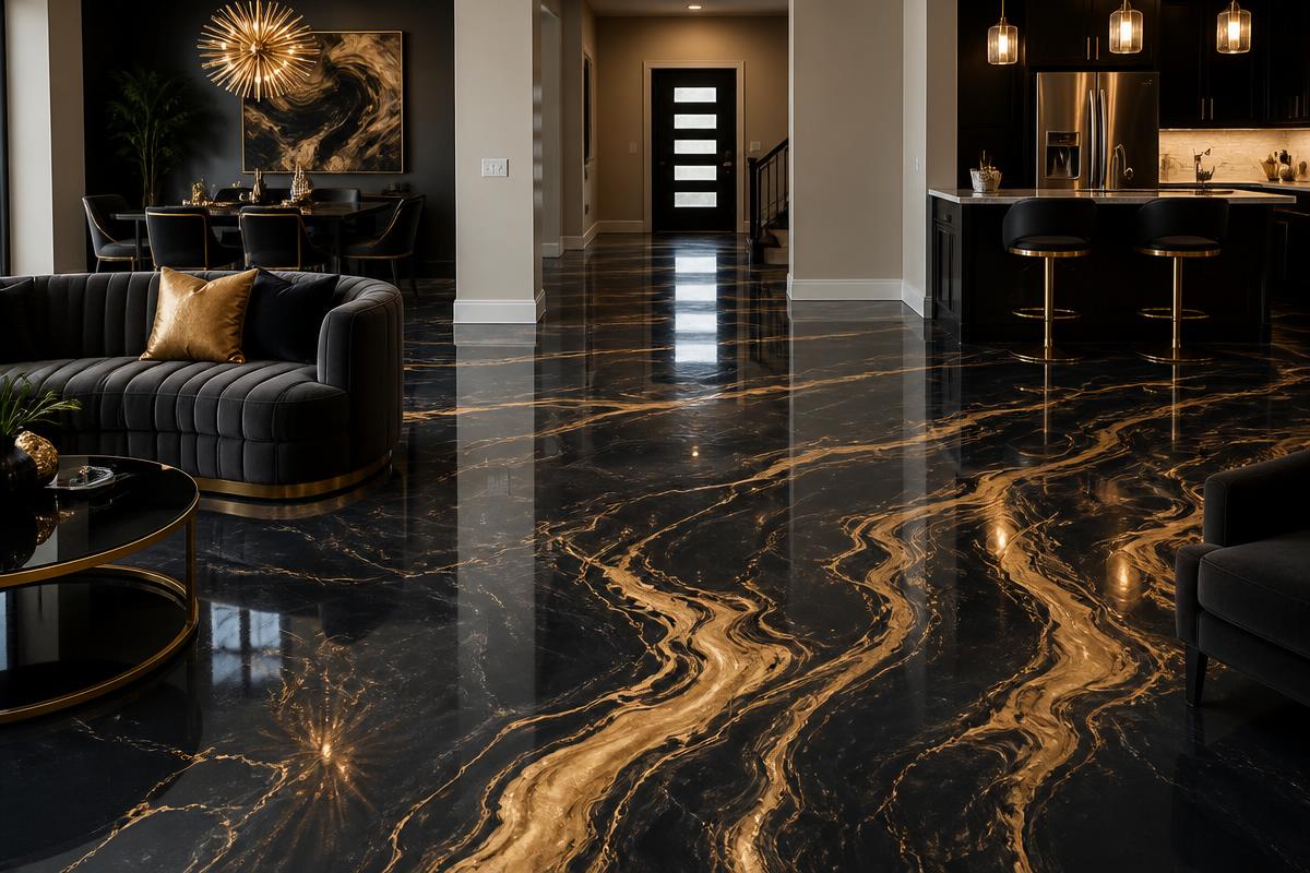 Black & Gold Metallic Epoxy — Modern Residence