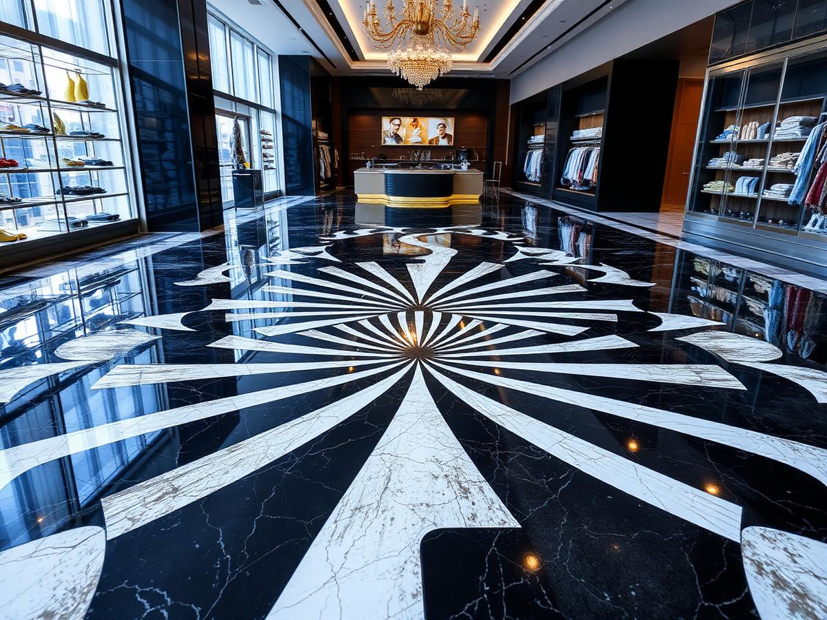 3D geometric epoxy floor in a retail showroom