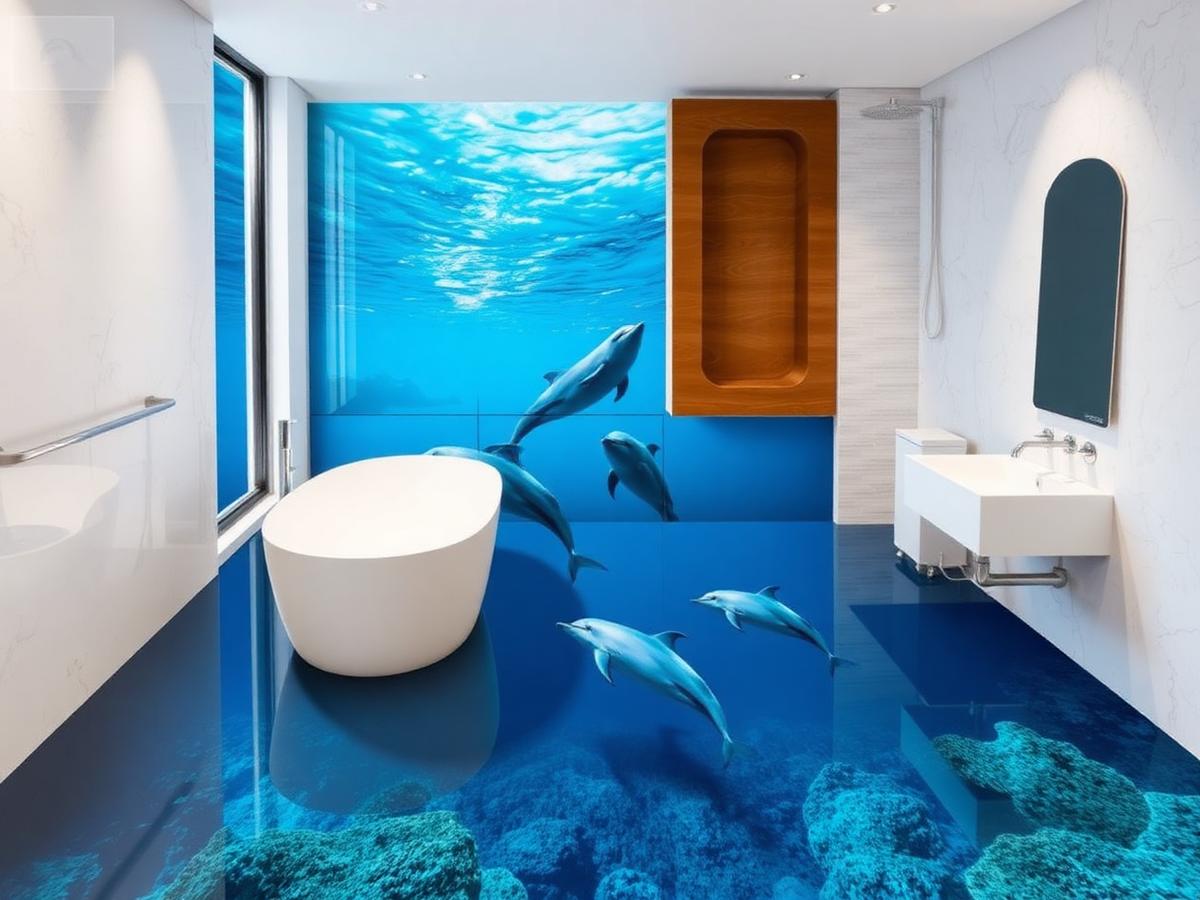 3D epoxy bathroom floor with an underwater ocean depth effect