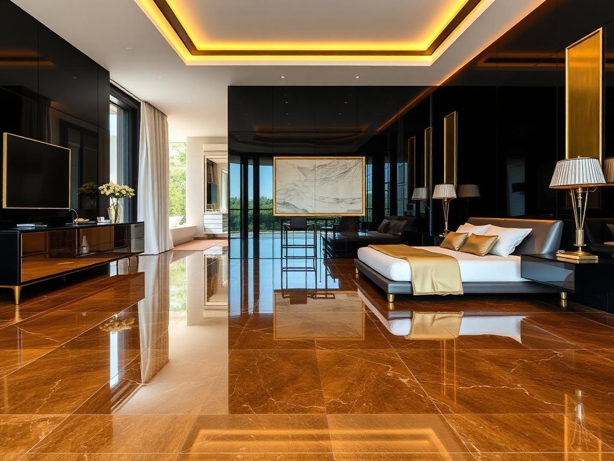 Black & Champagne Gold Metallic Epoxy — Villa Bedroom