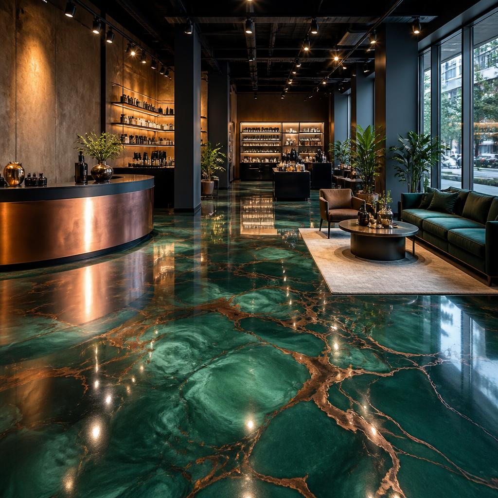 Emerald & Copper Metallic Epoxy — Designer Showroom