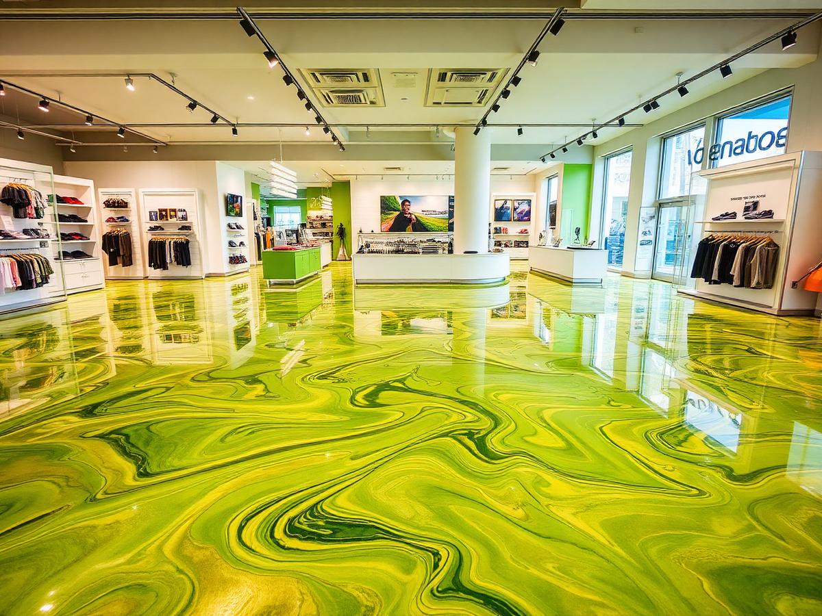 Lime Green & Gold Metallic Epoxy — Retail Showroom